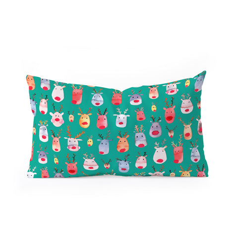 Ninola Design Rudolph reindeers green Oblong Throw Pillow