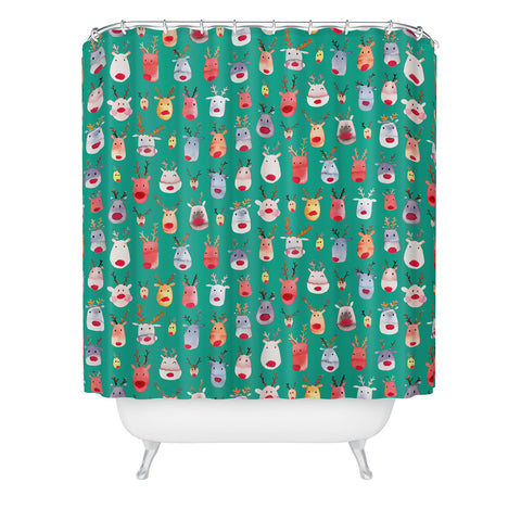 Ninola Design Rudolph reindeers green Shower Curtain