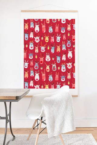 Ninola Design Rudolph Reindeers Red Christmas Art Print And Hanger