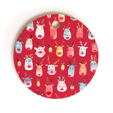 Ninola Design Rudolph Reindeers Red Christmas Cutting Board Round