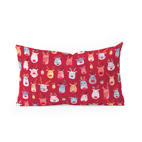 Ninola Design Rudolph Reindeers Red Christmas Oblong Throw Pillow