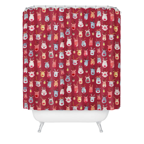Ninola Design Rudolph Reindeers Red Christmas Shower Curtain
