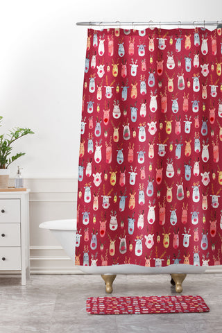 Ninola Design Rudolph Reindeers Red Christmas Shower Curtain And Mat