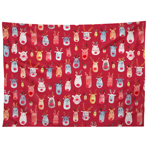 Ninola Design Rudolph Reindeers Red Christmas Tapestry