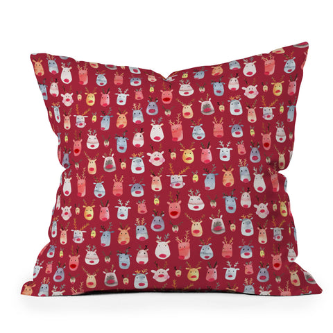 Ninola Design Rudolph Reindeers Red Christmas Throw Pillow