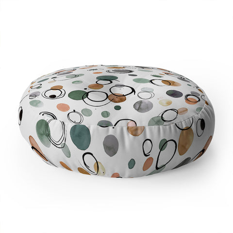 Ninola Design Scribble dots Gold green Floor Pillow Round
