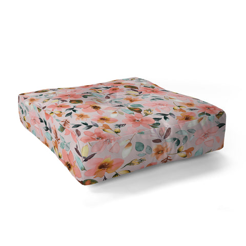 Ninola Design Serenity flowers Pink Romance Floor Pillow Square