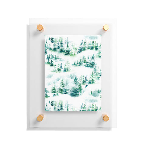 Ninola Design Snow Winter Trees Green Floating Acrylic Print