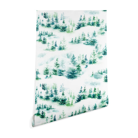 Ninola Design Snow Winter Trees Green Wallpaper