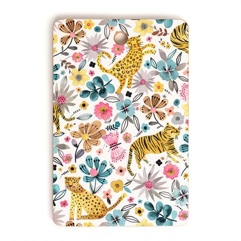 Ninola Design Spring Tigers and Flowers Cutting Board Rectangle