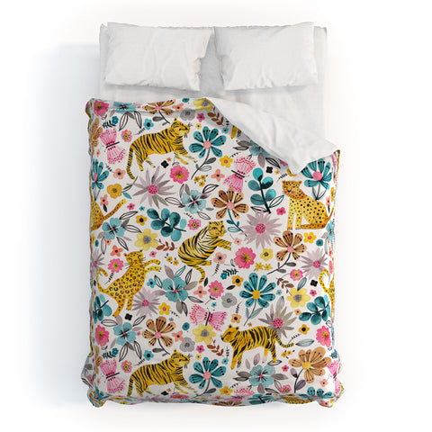 Ninola Design Spring Tigers and Flowers Duvet Cover