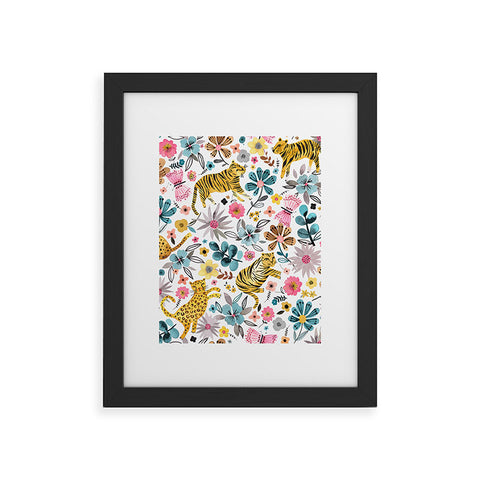Ninola Design Spring Tigers and Flowers Framed Art Print
