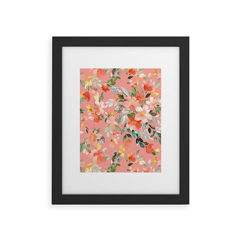 Ninola Design Summer Oleander Floral Coral Framed Art Print