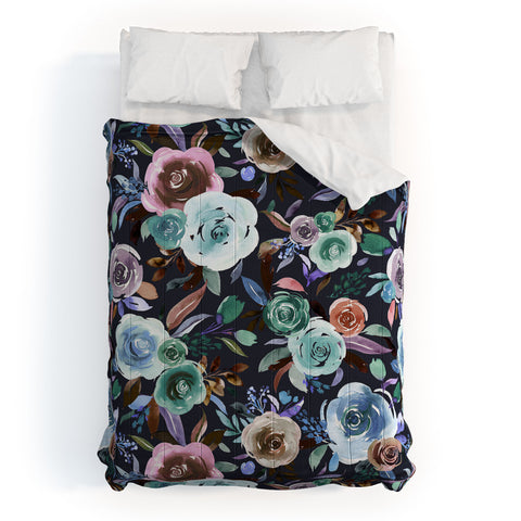 Ninola Design Sweet Romance Flowers Navy Comforter
