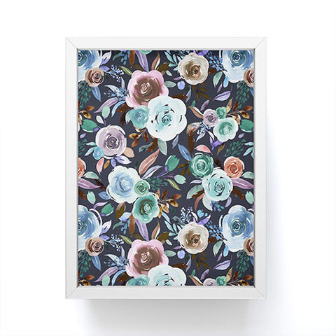 Ninola Design Sweet Romance Flowers Navy Framed Mini Art Print