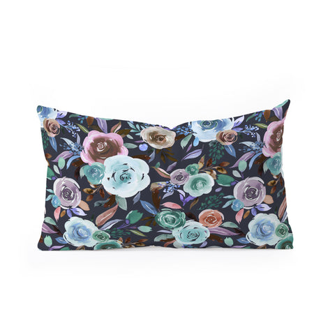 Ninola Design Sweet Romance Flowers Navy Oblong Throw Pillow