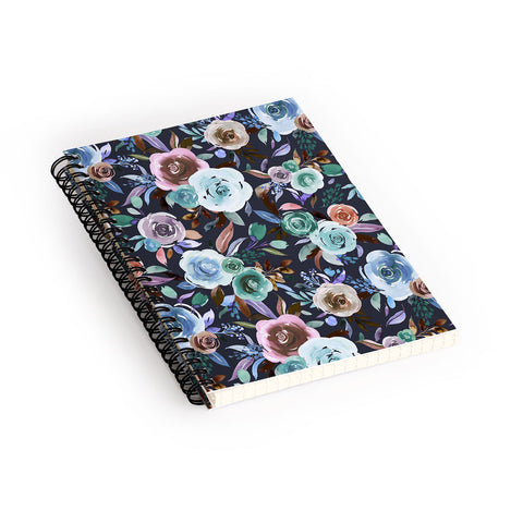 Ninola Design Sweet Romance Flowers Navy Spiral Notebook