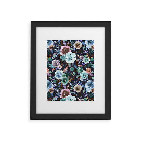 Ninola Design Sweet Romance Flowers Navy Framed Art Print