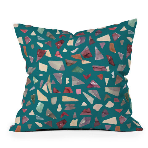 Ninola Design Terrazzo Mineral Watercolor Green Outdoor Throw Pillow