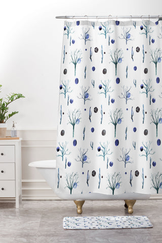 Ninola Design Trees branches Blue Shower Curtain And Mat
