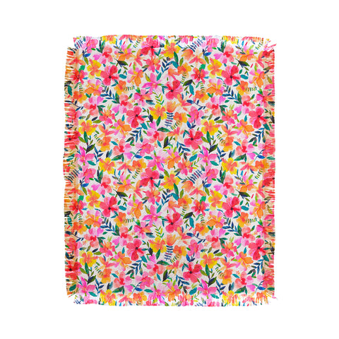 Ninola Design Tropical Hibiscus Flowers Pink Throw Blanket