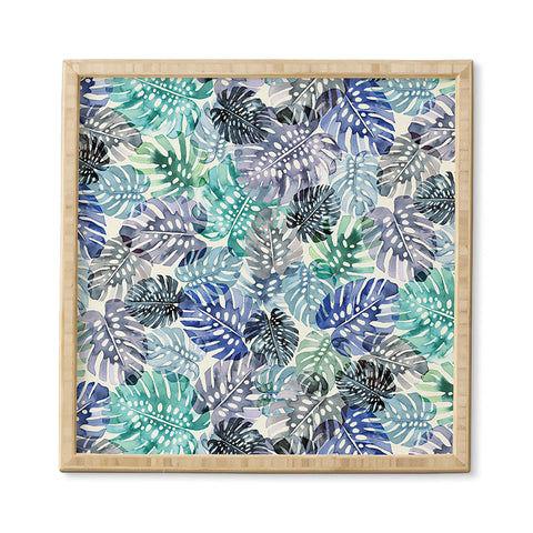 Ninola Design Tropical Jungle Leaves Blue Framed Wall Art