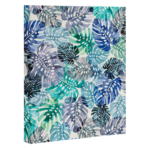 Ninola Design Tropical Jungle Leaves Blue Art Canvas