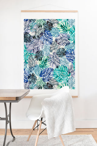 Ninola Design Tropical Jungle Leaves Blue Art Print And Hanger