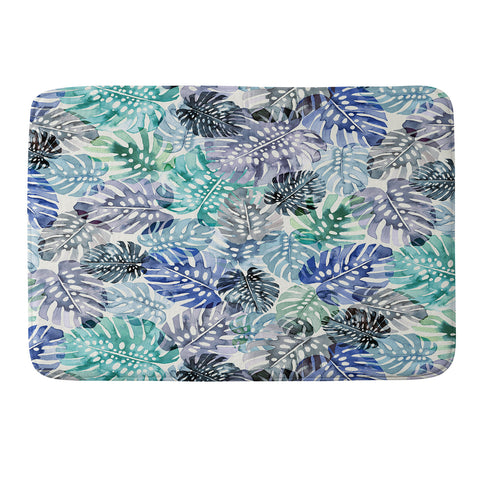 Ninola Design Tropical Jungle Leaves Blue Memory Foam Bath Mat