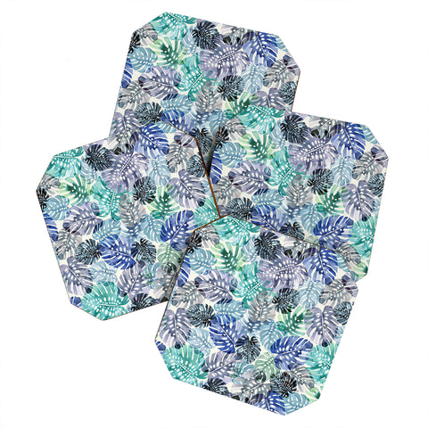 Ninola Design Tropical Jungle Leaves Blue Coaster Set