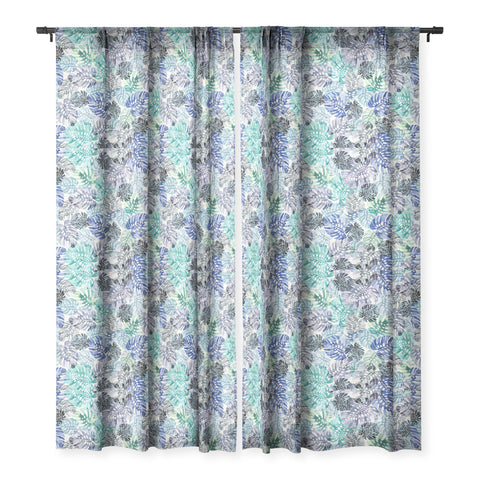Ninola Design Tropical Jungle Leaves Blue Sheer Window Curtain