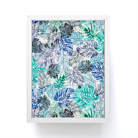 Ninola Design Tropical Jungle Leaves Blue Framed Mini Art Print