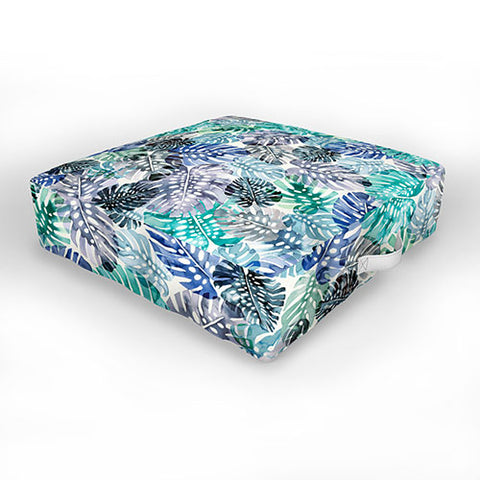 Ninola Design Tropical Jungle Leaves Blue Outdoor Floor Cushion