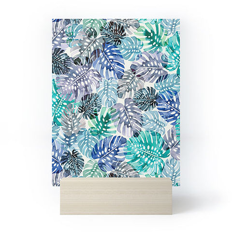 Ninola Design Tropical Jungle Leaves Blue Mini Art Print