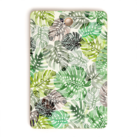 Ninola Design Tropical Jungle Monstera Leaves Green Cutting Board Rectangle