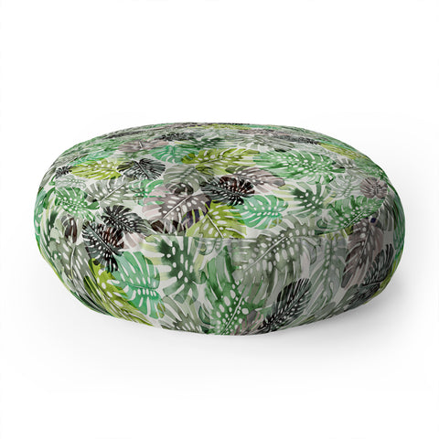Ninola Design Tropical Jungle Monstera Leaves Green Floor Pillow Round