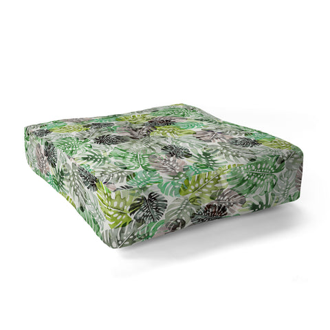 Ninola Design Tropical Jungle Monstera Leaves Green Floor Pillow Square