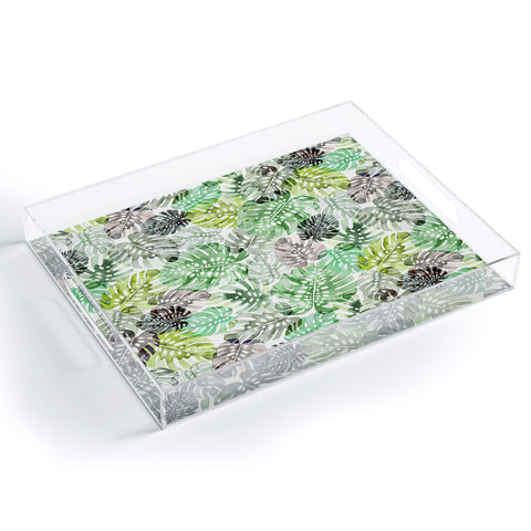 Ninola Design Tropical Jungle Monstera Leaves Green Acrylic Tray