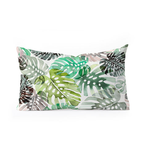 Ninola Design Tropical Jungle Monstera Leaves Green Oblong Throw Pillow