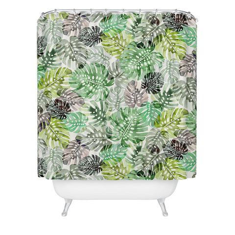 Ninola Design Tropical Jungle Monstera Leaves Green Shower Curtain