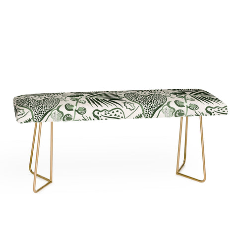 Ninola Design Tropical leaves forest Green Bench