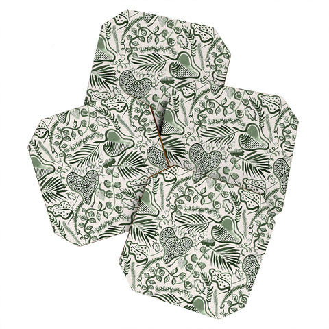 Ninola Design Tropical leaves forest Green Coaster Set
