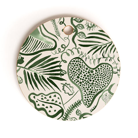 Ninola Design Tropical leaves forest Green Cutting Board Round