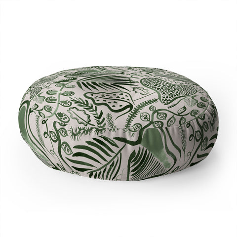 Ninola Design Tropical leaves forest Green Floor Pillow Round