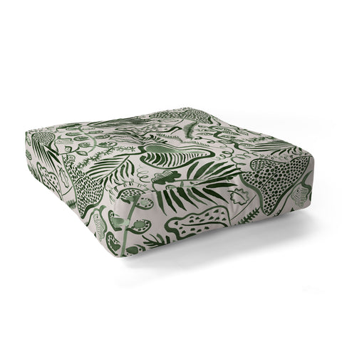 Ninola Design Tropical leaves forest Green Floor Pillow Square