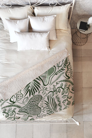Ninola Design Tropical leaves forest Green Fleece Throw Blanket