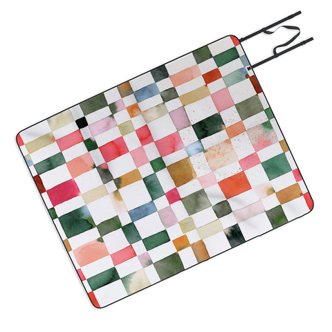 Ninola Design Watercolor checker Yuletide Picnic Blanket