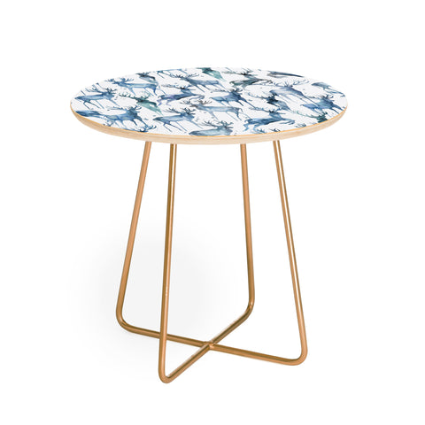 Ninola Design Watercolor Deers Cold Blue Round Side Table