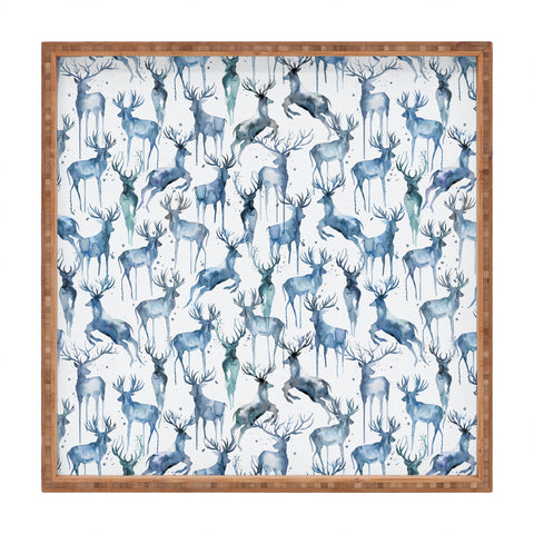 Ninola Design Watercolor Deers Cold Blue Square Tray