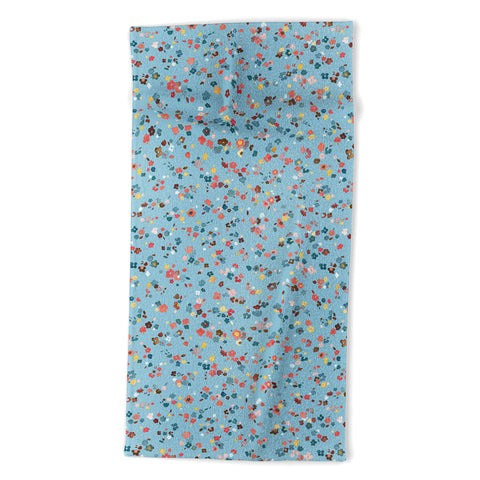 Ninola Design Watercolor Ditsy Flowers Blue Beach Towel